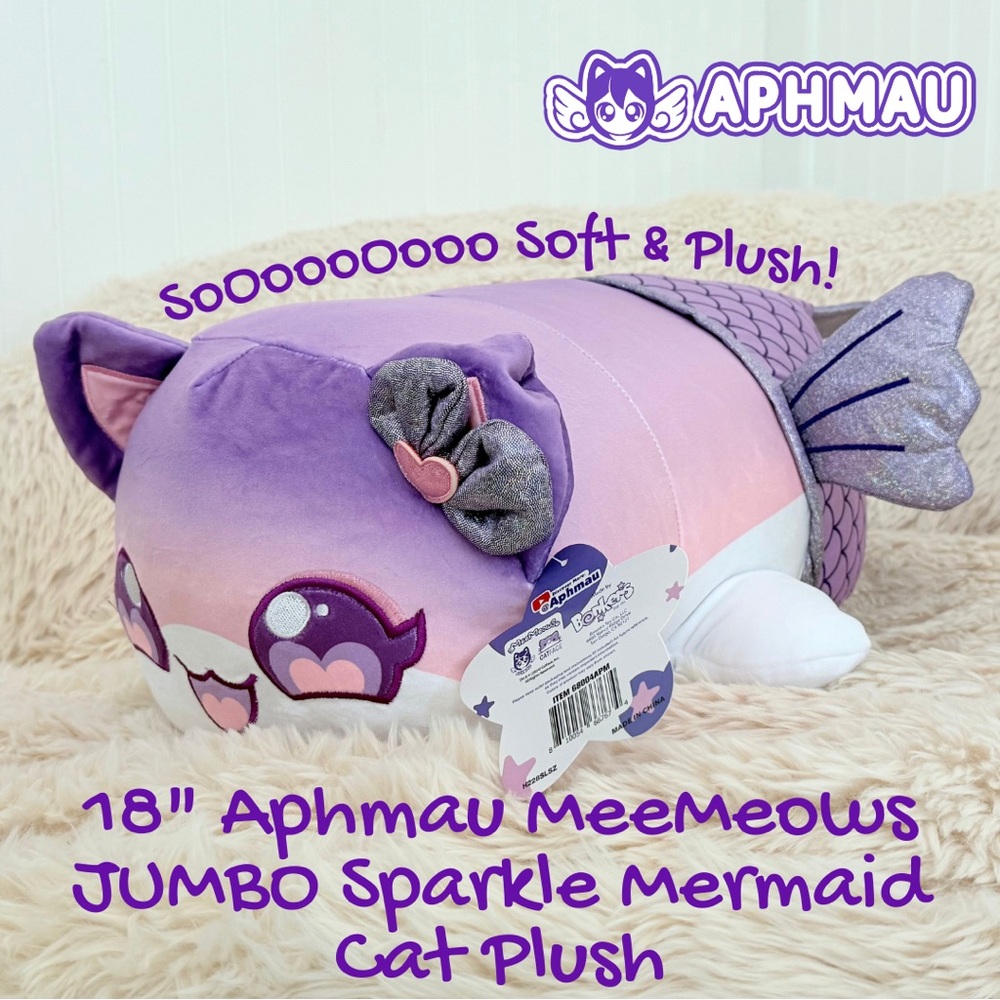 18” Aphmau MeeMeows JUMBO Sparkle Mermaid Cat Plush – Rare Ltd Ed – NEW